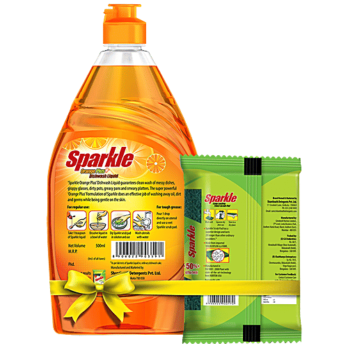 Sparkle Dishwash Liquid - Orange Plus, 3X Grease Cutting Power, 500 ml  