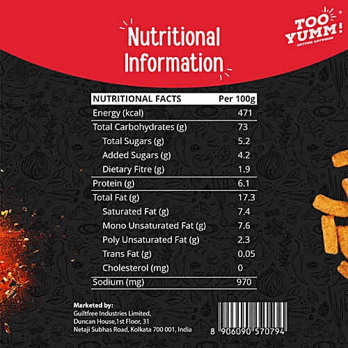 Too Yumm! Chili Chataka Flavour Veggie Stix Namkeen, 21 g Protein Goodness, 40% Less Fat