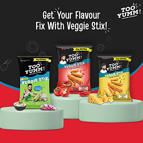 Too Yumm! Chili Chataka Flavour Veggie Stix Namkeen, 21 g Protein Goodness, 40% Less Fat