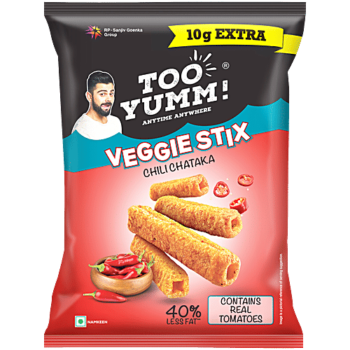Too Yumm! Chili Chataka Flavour Veggie Stix Namkeen, 21 g Protein Goodness, 40% Less Fat