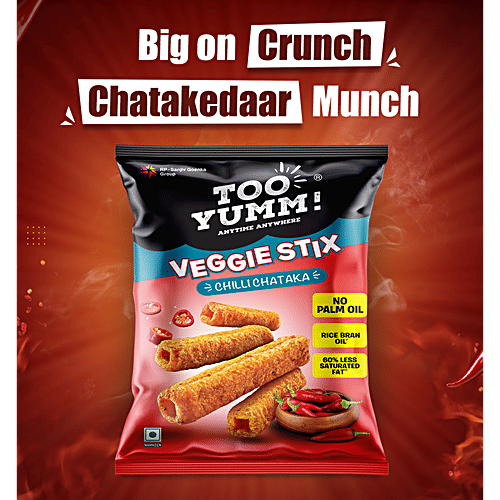 Too Yumm! Chili Chataka Flavour Veggie Stix Namkeen, 45 g  Zero Trans Fat & Zero Cholesterol
