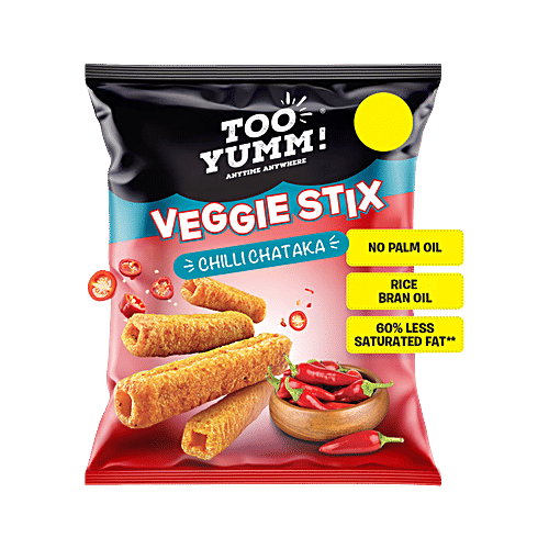Too Yumm! Chili Chataka Flavour Veggie Stix Namkeen, 45 g  Zero Trans Fat & Zero Cholesterol