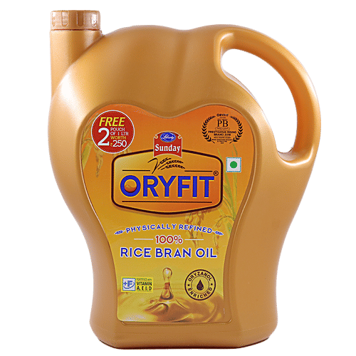 Oryfit Physically Refined Rice Bran Oil - Fortified with Vitamin with A, D & E, 5 L  Oryzanol Enriched