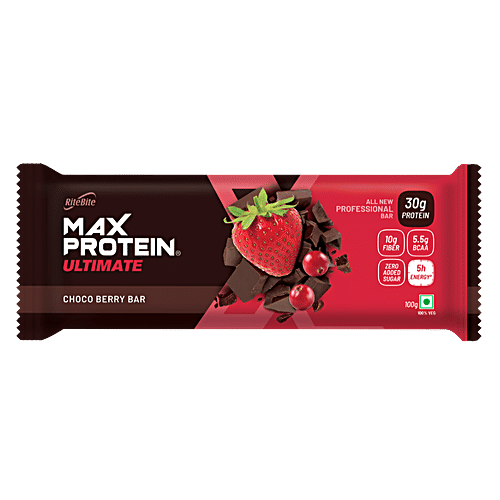 RiteBite Max Protein Bar Ultimate Choco Berry 30gm Protein Bar, Sugar Free Healthy Protein Snacks, 100 g (Pack of 6) Zero Added Sugar, No Preservatives & Artificial Sweetener