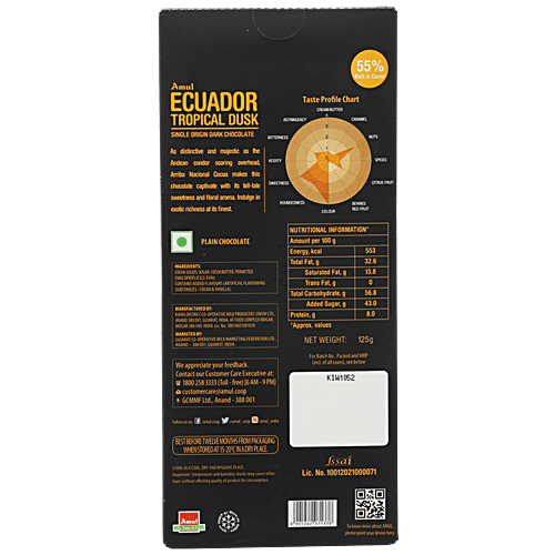 Buy Amul Ecuador, Single Origin Dark Chocolate 125 gm Online at Best