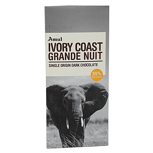 Amul Ivory Coast Grande Nuit Single Origin Dark Chocolate - 55% Rich in Cocoa, 125 g  Zero Trans Fat