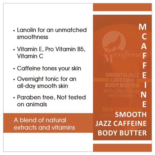 mCaffeine Body Butter - Caffeine, With Lanolin Wax & Vitamin E, Paraben Free, 50 ml  