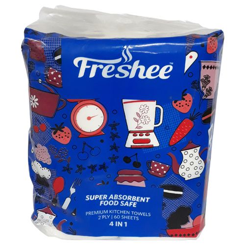 Freshee Kitchen Towels - Premium, 4 in 1, 2 Ply, 60 pulls each  Food Safe & Super Absorbent