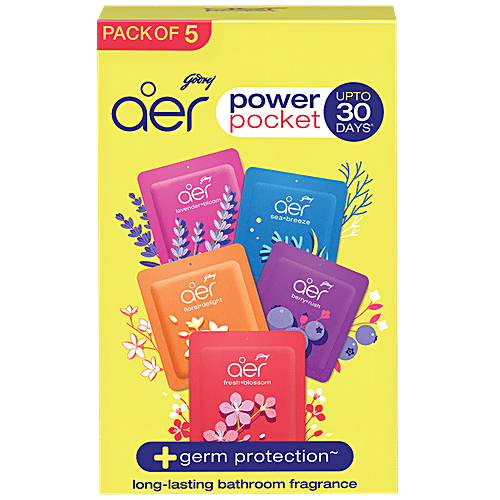 Godrej Aer Assorted Bathroom Fragrance, 10 g (Pack of 5) Upto 30 Days, Germ Protection