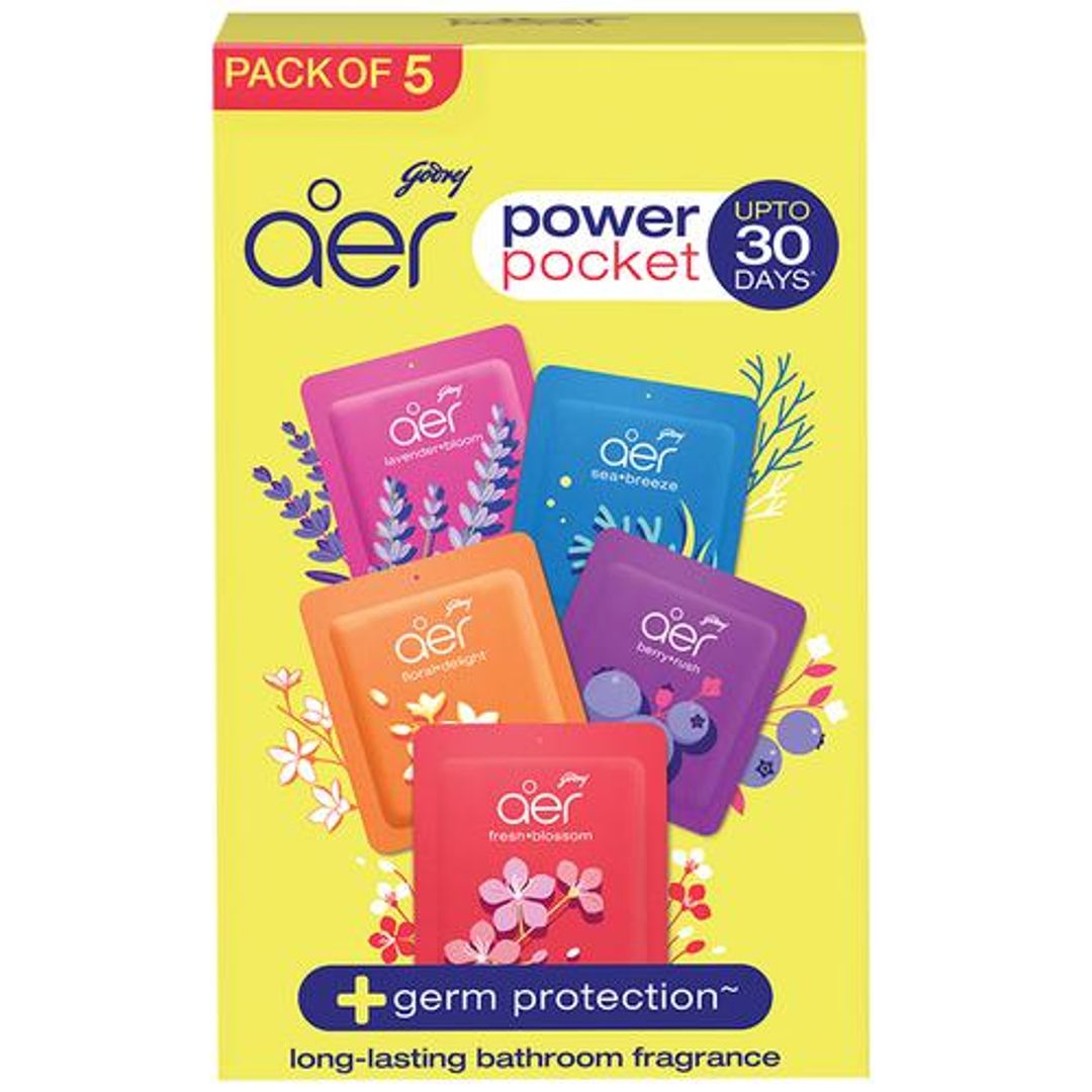 Godrej Aer Power Pocket - Bathroom Air Fragrance, Assorted, 10 g (Pack of 5)