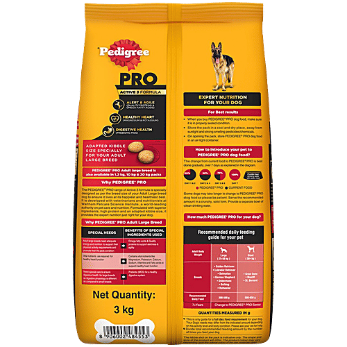 Pedigree PRO Adult 18 Months+ Large Breed Dry Dog Food, 3 kg Expert Nutrition, Vet Trusted Brand