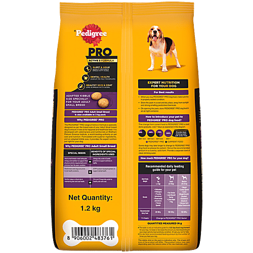 Pedigree PRO Adult (9 Months Onwards) Small Breed Dry Dog Food 1.2 kg, Vet Trusted Brand, 1.2 kg  Expert Nutrition
