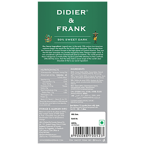 Didier & Frank  Sweet Dark 50% Dark Chocolate, 50 g  