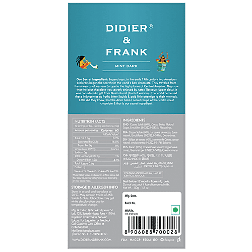 Didier & Frank  Moroccan Mint Dark Chocolate, 50 g  