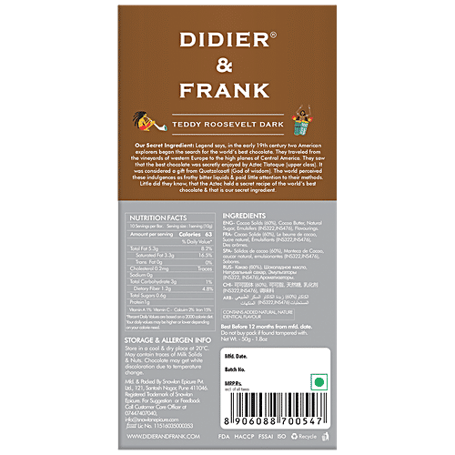 Didier & Frank  Teddy Roosevelt Coffee Dark Chocolate, 50 g  