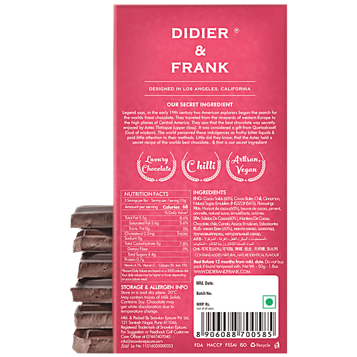 Didier & Frank  Chilli & Cinnamon Dark Chocolate, 50 g  