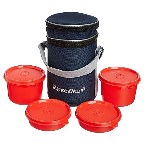 Buy Signoraware Lunch Box Set Executive, With Bag, Dark Red 4 pcs