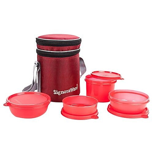 Buy Signoraware Lunch Box Set Perfect, With Bag, Assorted Color 4 pcs