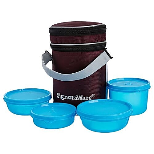 Buy Signoraware Lunch Box Set Perfect, With Bag, Assorted Color 4 pcs