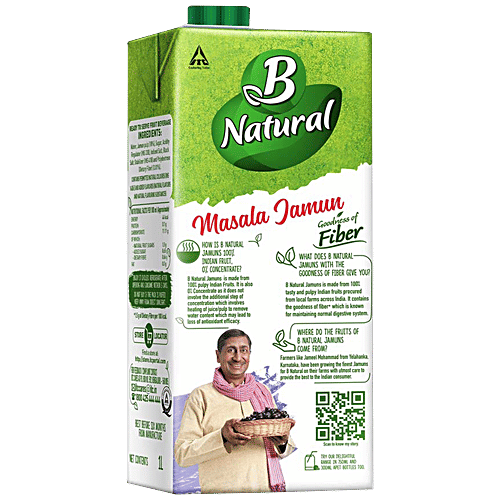 B Natural Masala Jamun Juice - Rich In Fibre, Vitamin C & E, Indian Fruit & 0% Concentrate, 1 L  Zero Fat
