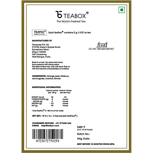Teabox Herbal Tea - Hibiscus Lemongrass, All-Natural Blend, 16 bags  