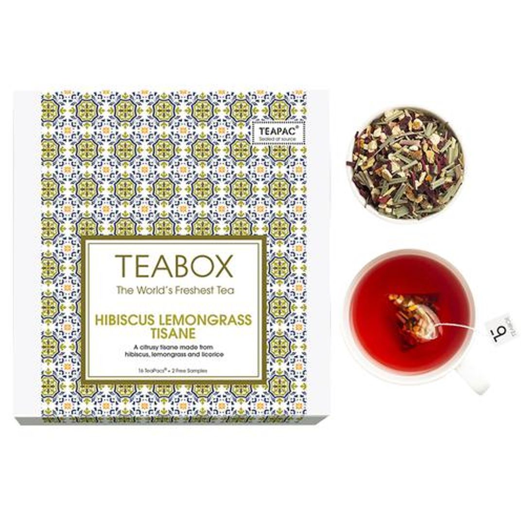 Teabox Herbal Tea - Hibiscus Lemongrass Tisane, 32 g (16+2 Free Bags x 2 g each)