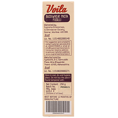 VOILA Buckwheat Pasta - Fusilli, 250 g  Gluten Free, High Protein