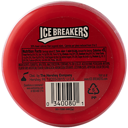 Ice Breakers Cinnamon Sugar Free Mints With Flavour Crystals, 42 g Natural & Artificial Flavour