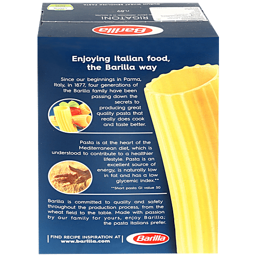 Barilla Durum Wheat Pasta - Rigatoni, 500 g Carton No Maida, Source of Energy