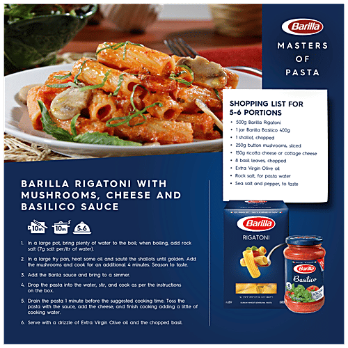 Barilla Durum Wheat Pasta - Rigatoni, 500 g Carton No Maida, Source of Energy