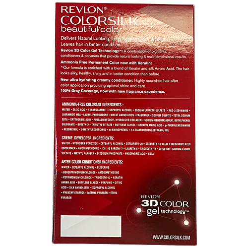 Revlon Colorsilk Permanent Hair Colour With Keratin, 1 Pack, Dark Mahogany Brown 3RB Enriched with Keratin, Ammonia Free & 3D Colour Gel Technology With Grey Coverage