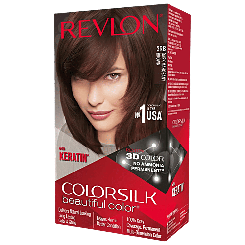 Revlon Colorsilk Permanent Hair Colour With Keratin, 1 Pack, Dark Mahogany Brown 3RB Enriched with Keratin, Ammonia Free & 3D Colour Gel Technology With Grey Coverage