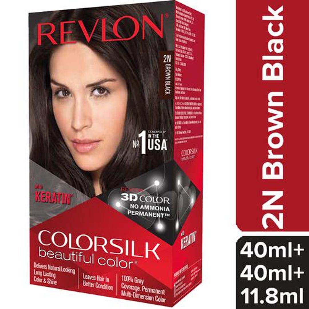 Revlon Colorsilk Hair Color - No Ammonia, With Keratin & 3D Color Gel Technology, 155.61 g Brown Black 2N