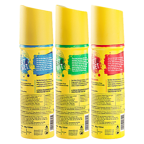 Set Wet Cool, Charm and Mischief Avatar Deodorant & Body Spray Perfume For Men, 150 ml Pack of 3 