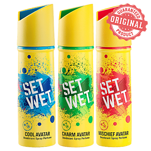Set Wet Cool, Charm and Mischief Avatar Deodorant & Body Spray Perfume For Men, 150 ml Pack of 3 