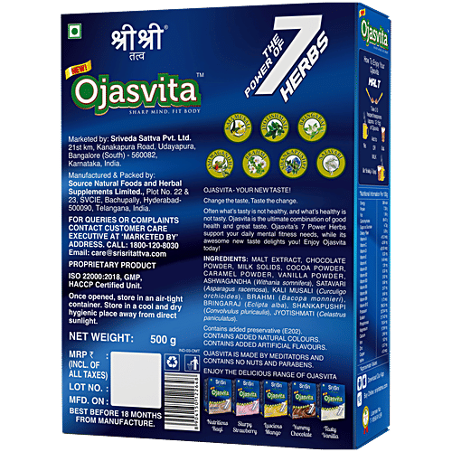 Sri Sri Tattva Ojasvita Malt Powder, 500 g - Drink Mix For Sharp Mind & Body, 500 g 7 Power Herbs