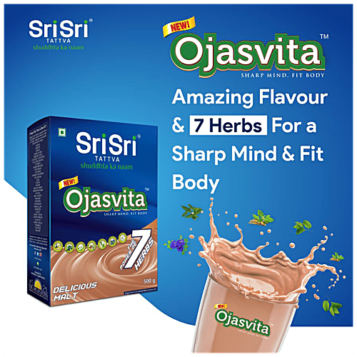 Sri Sri Tattva Ojasvita Malt Powder, 500 g - Drink Mix For Sharp Mind & Body, 500 g 7 Power Herbs