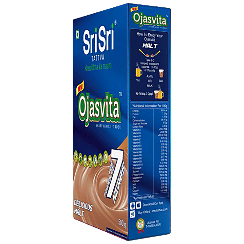 Sri Sri Tattva Ojasvita Malt Powder, 500 g - Drink Mix For Sharp Mind & Body, 500 g 7 Power Herbs
