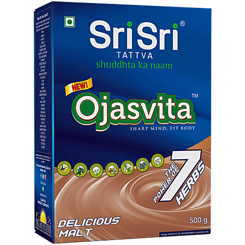 Sri Sri Tattva Ojasvita Malt Powder, 500 g - Drink Mix For Sharp Mind & Body, 500 g 7 Power Herbs