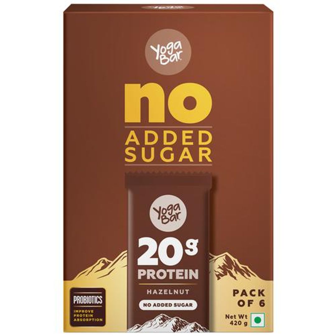 Yoga Bar 20g Protein Bars - Hazelnut, No Added Sugar, Loaded With Fibre, 70 g (Pack of 6)