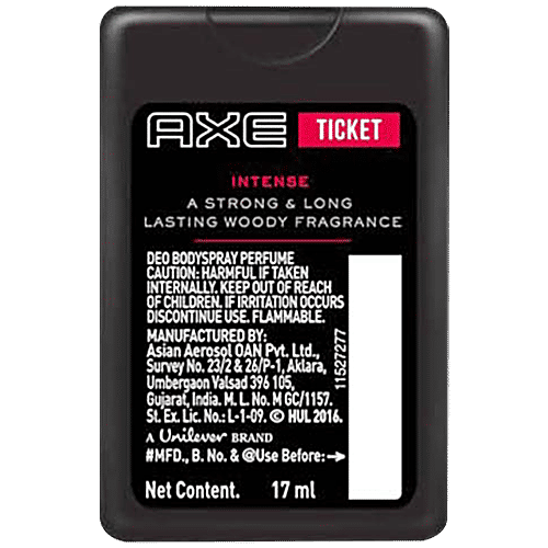 Axe Signature - Ticket, Intense, Long Lasting, No Gas, Pocket Deodorant, Bodyspray, Perfume, For Men, 17 ml  Long Lasting, 3X More Perfume