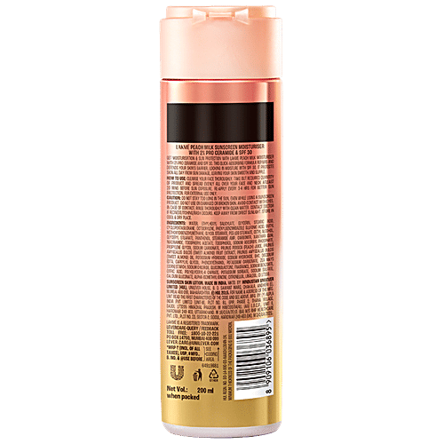 Lakme Skin Perfect Collection Peach Milk Sunscreen Moisturiser SPF 30, 200 ml For Skin Barrier Repair, 2% Pro Ceramide