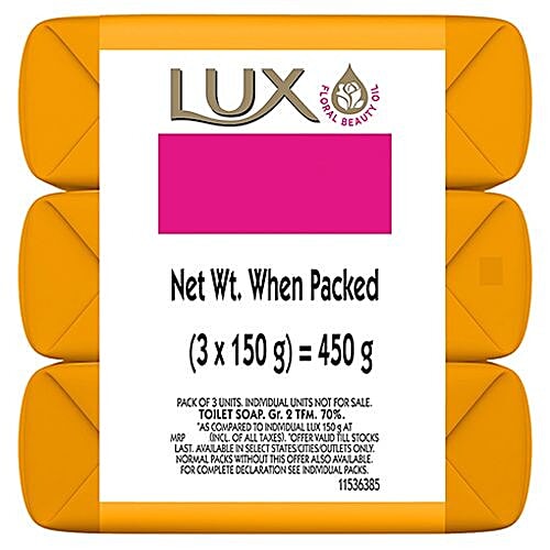 Lux Saffron Flower & White Cream Soap Bar, For Bright & Fragrant Skin, 450 g Pack of 3 For Bright & Fragrant Skin
