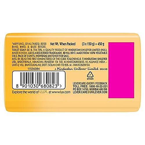 Lux Saffron Flower & White Cream Soap Bar, For Bright & Fragrant Skin, 450 g Pack of 3 For Bright & Fragrant Skin