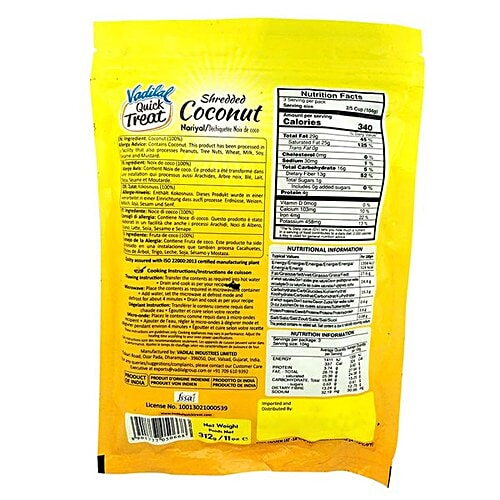 Vadilal Quick Treat Frozen Food - Shredded Coconut, 312 g  