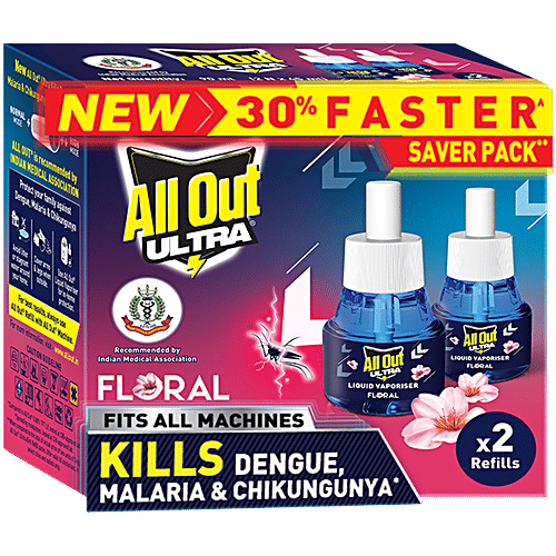 All Out Ultra Liquid Vaporiser Mosquito Repellent Refill - Floral Fragrance, 45 ml (Pack of 2) 