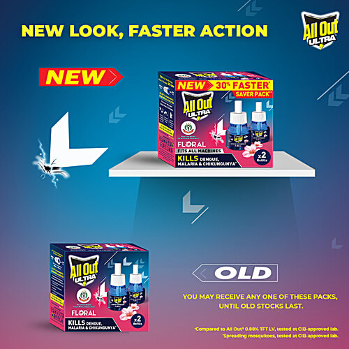 All Out Ultra Liquid Vaporiser Mosquito Repellent Refill - Floral Fragrance, 45 ml (Pack of 2) 