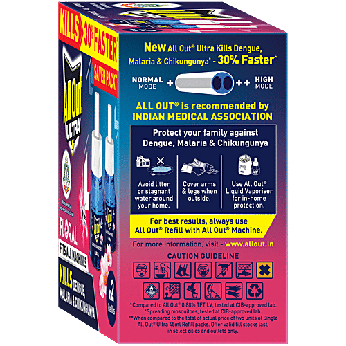 All Out Ultra Power Mosquito Repellant Refill - Floral Fragrance, 90 ml (Twin Pack) 