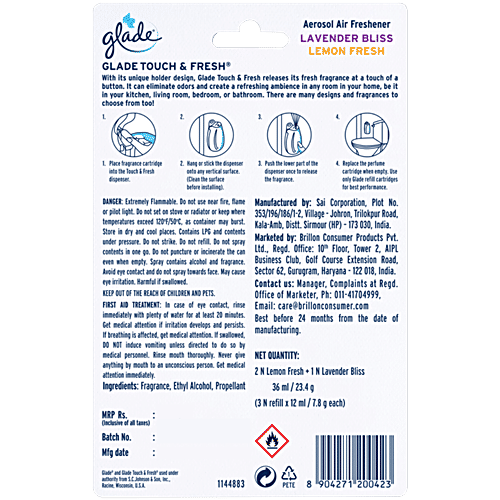 Glade Touch & Fresh Triple Refill Pack - Wild Lavender & Fresh Lemon, 3 pcs (Pack of 3) 10X Superior Freshness