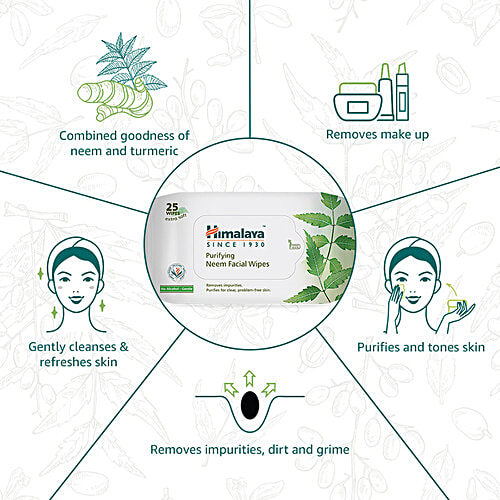 Himalaya Purifying Facial Wipes - Neem, Extra Soft, No Alcohol, 25 Pulls  No Alcohol